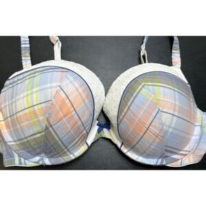 Vtg Victoria Secret Bra 38D Plunge Soutien Gorge Plongeant Padded Wired Plaid
